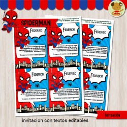 Spiderman - Invitación Textos Editables